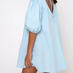 Indie Mae Motel Elna Babydoll Dress In Sky Blue USA Collection