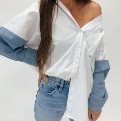 Indie Mae Denim Sleeve Boyfriend Shirt USA Collection
