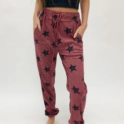 Indie Mae Clothes Burgundy Star Joggers