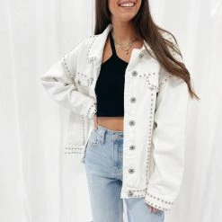 Indie Collection White Studded Denim Jacket