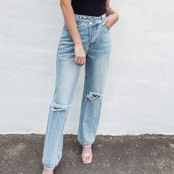 Indie Collection New Arrivals Asymmetric Distressed Jeans