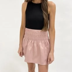 Indie Mae Smocked Faux Leather Mini Skirt