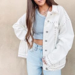 Indie Collection White Studded Denim Jacket