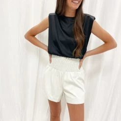 Indie Mae Clothes Faux Leather Smocked Shorts