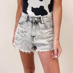 Indie Collection New Arrivals Grey Washed Denim Shorts