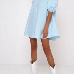 Indie Mae Motel Elna Babydoll Dress In Sky Blue USA Collection