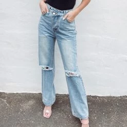 Indie Collection New Arrivals Asymmetric Distressed Jeans