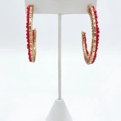 Indie Collection USA Collection Red Beaded Hoops