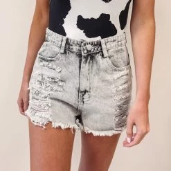Indie Collection New Arrivals Grey Washed Denim Shorts