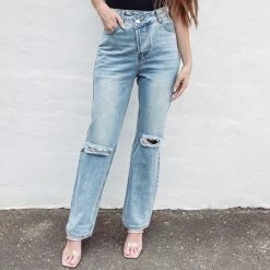 Indie Collection New Arrivals Asymmetric Distressed Jeans
