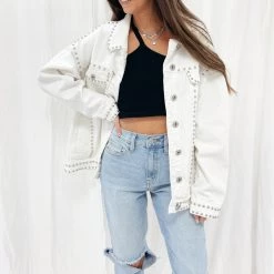 Indie Collection White Studded Denim Jacket