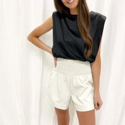 Indie Mae Clothes Faux Leather Smocked Shorts