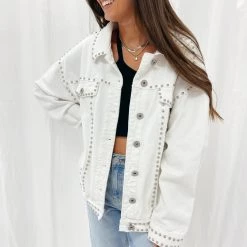 Indie Collection White Studded Denim Jacket