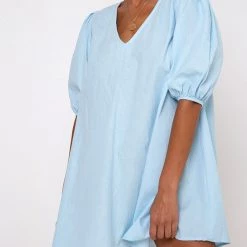 Indie Mae Motel Elna Babydoll Dress In Sky Blue USA Collection