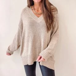 Indie Mae Clothes Lilah Taupe Sweater