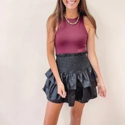 Indie Collection New Arrivals Burgundy Scuba Bodysuit