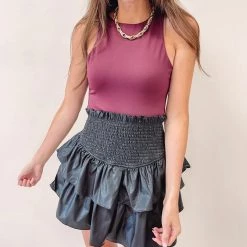 Indie Collection New Arrivals Burgundy Scuba Bodysuit