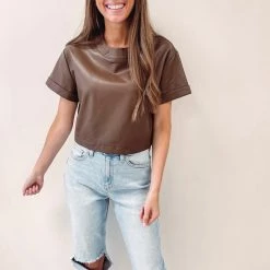 Indie Collection New Arrivals Katherine Faux Leather Top