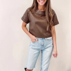 Indie Collection New Arrivals Katherine Faux Leather Top