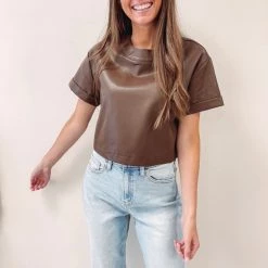 Indie Collection New Arrivals Katherine Faux Leather Top