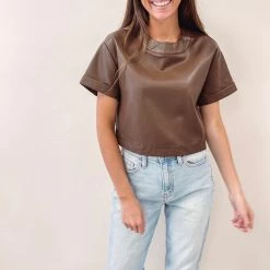 Indie Collection New Arrivals Katherine Faux Leather Top
