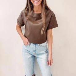 Indie Collection New Arrivals Katherine Faux Leather Top
