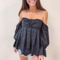 Indie Mae Tops Eyelet Off The Shoulder Top