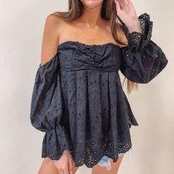 Indie Mae Tops Eyelet Off The Shoulder Top