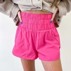 Indie Collection Smocked Athletic Shorts - Hot Pink