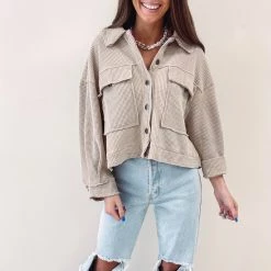 Indie Collection New Arrivals Paige Shacket - Taupe