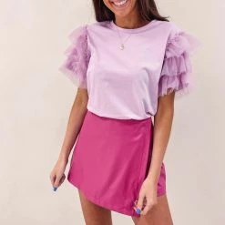 Indie Collection New Arrivals Lavender Tulle Sleeve Top