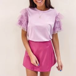 Indie Collection New Arrivals Pink Faux Leather Skort