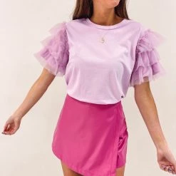 Indie Collection New Arrivals Lavender Tulle Sleeve Top