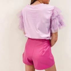 Indie Collection New Arrivals Lavender Tulle Sleeve Top