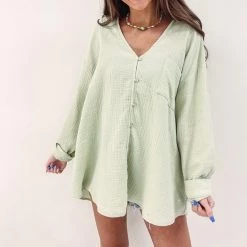 Indie Collection Lime Gauze Button Up Vacay Collection