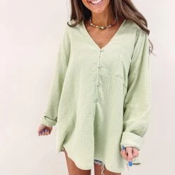 Indie Collection Lime Gauze Button Up Vacay Collection