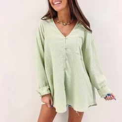 Indie Collection Lime Gauze Button Up Vacay Collection