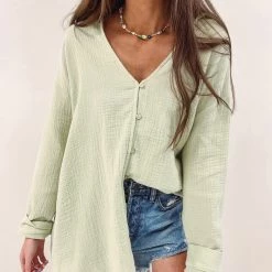 Indie Collection Lime Gauze Button Up Vacay Collection
