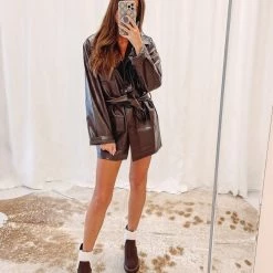 Indie Collection Espresso Faux Leather Coat New Arrivals