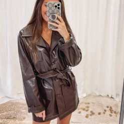 Indie Collection Espresso Faux Leather Coat New Arrivals