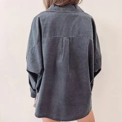 Indie Collection New Arrivals Washed Black Button Up