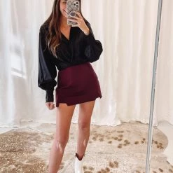 Indie Collection New Arrivals Cut-Out Mini Skort - Burgundy