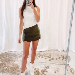 Indie Collection New Arrivals Cut-Out Mini Skort - Olive