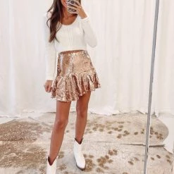 Indie Collection New Arrivals Gold Sequin Mini Skirt