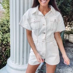 Indie Collection Molly Denim Romper- White