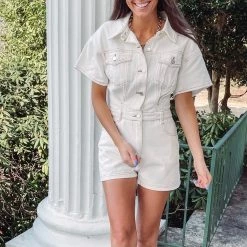 Indie Collection Molly Denim Romper- White