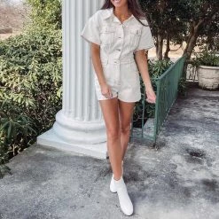 Indie Collection Molly Denim Romper- White