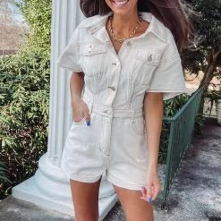 Indie Collection Molly Denim Romper- White