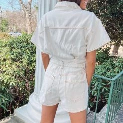 Indie Collection Molly Denim Romper- White