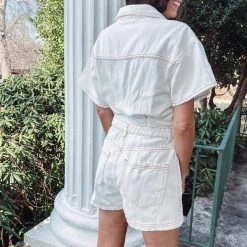 Indie Collection Molly Denim Romper- White